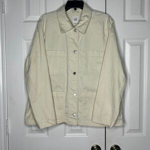 GAP XL Cream and White Women's Utility Jacket Button Front Cotton Workwear Style